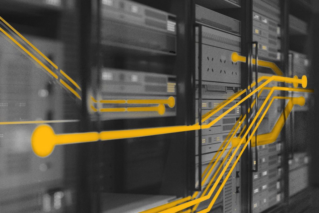 Image of serverboard with connections highlighted in yellow