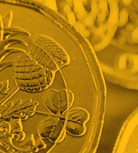 Up close image of pound coin
