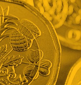 Up close image of pound coin